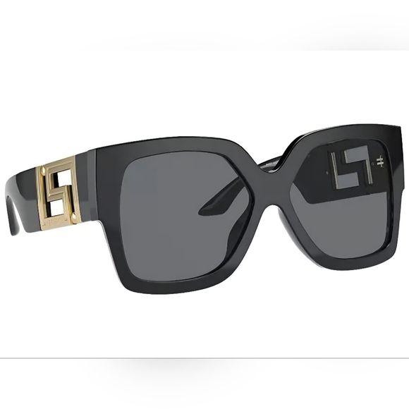 Versace Women's Black Sunglasses w Gold Tone Square Design On The Temple VE4402 - Picture 7 of 8